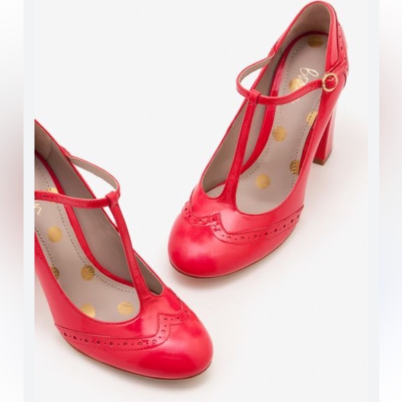 Boden Lucinda Heels T-Strap Heels Red Leather Size 37 - Picture 1 of 10
